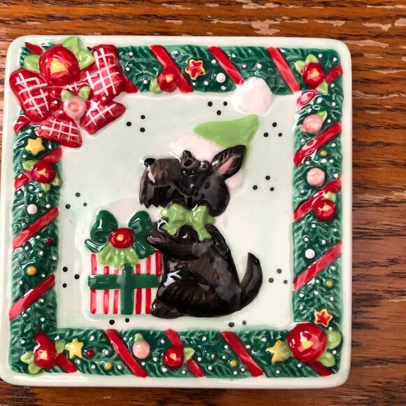 Mary Engelbreit Scottie Christmas Scottish Terrier Ceramic Mini Plates - Picture 3 of 8